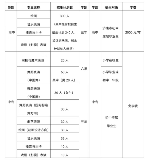 济南艺术学校2024年最新招生要求 附：济南艺术学校录取分数线