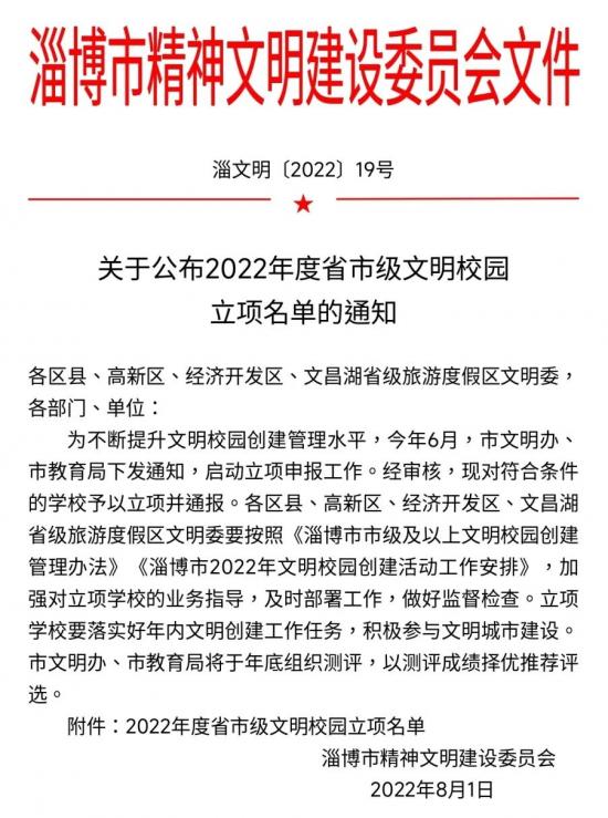 淄博机电工程学校成功立项2024年度“市级文明校园”